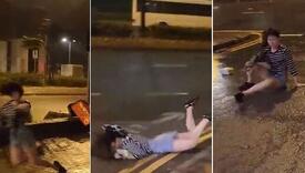 Djevojku vjetar bacio na pod usljed tajfuna u Hong Kongu: Nakon kratkog "leta" udarila glavom od asfalt