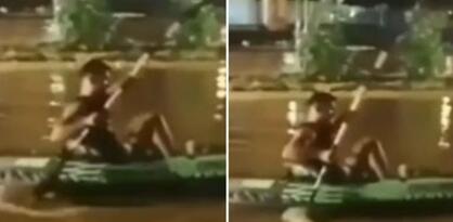 Nevjerovatan snimak: Mladić veslao kroz potopljeni Beograd